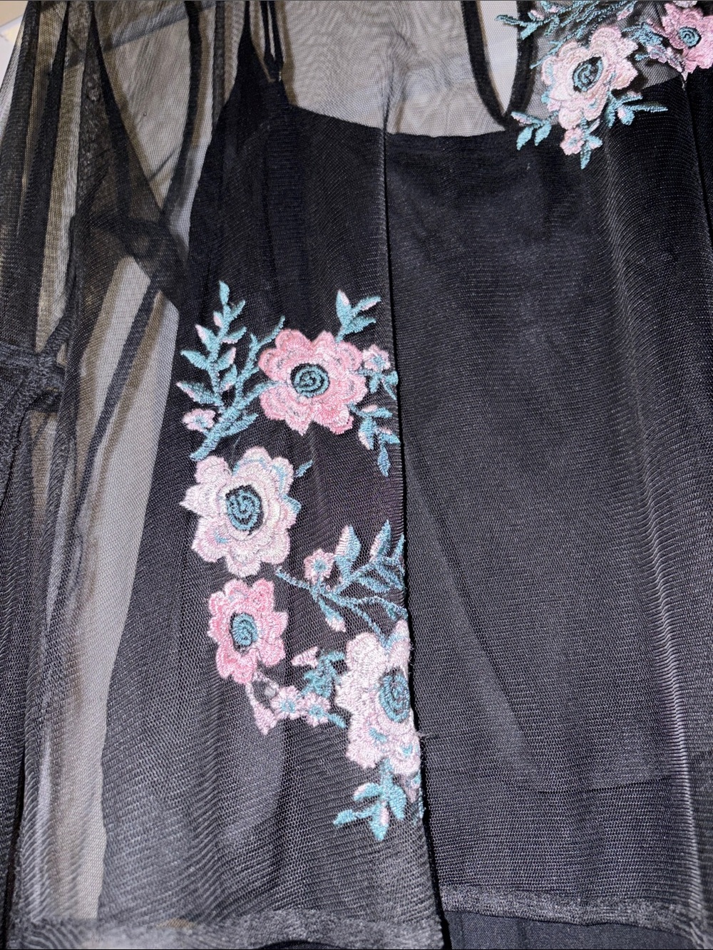 Hollister Black Mesh Camisole with Pink Floral Embroidery - Picture 3 of 6